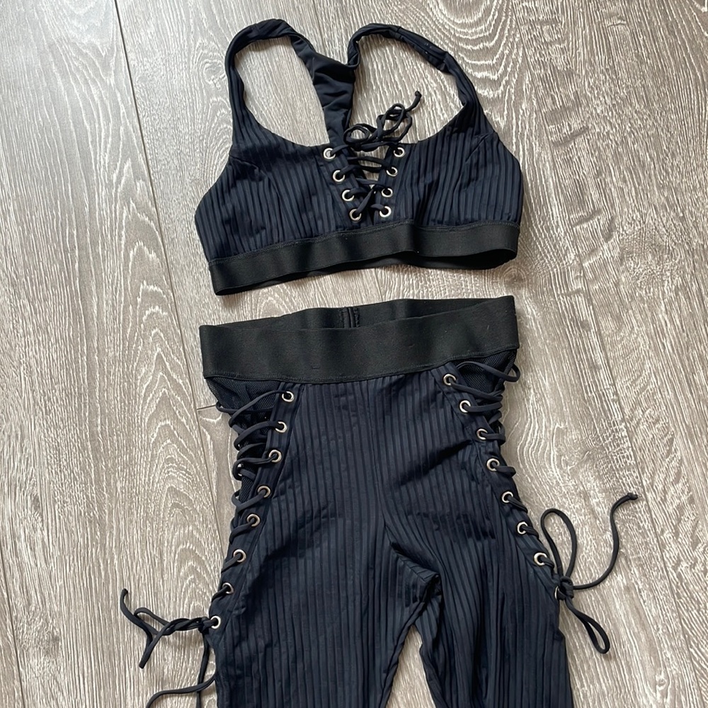 Blue Life Fit Black Lace Workout Set Size S